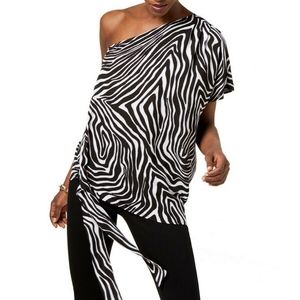 Zebra Print One Shoulder Blouse Beach Animal L 137